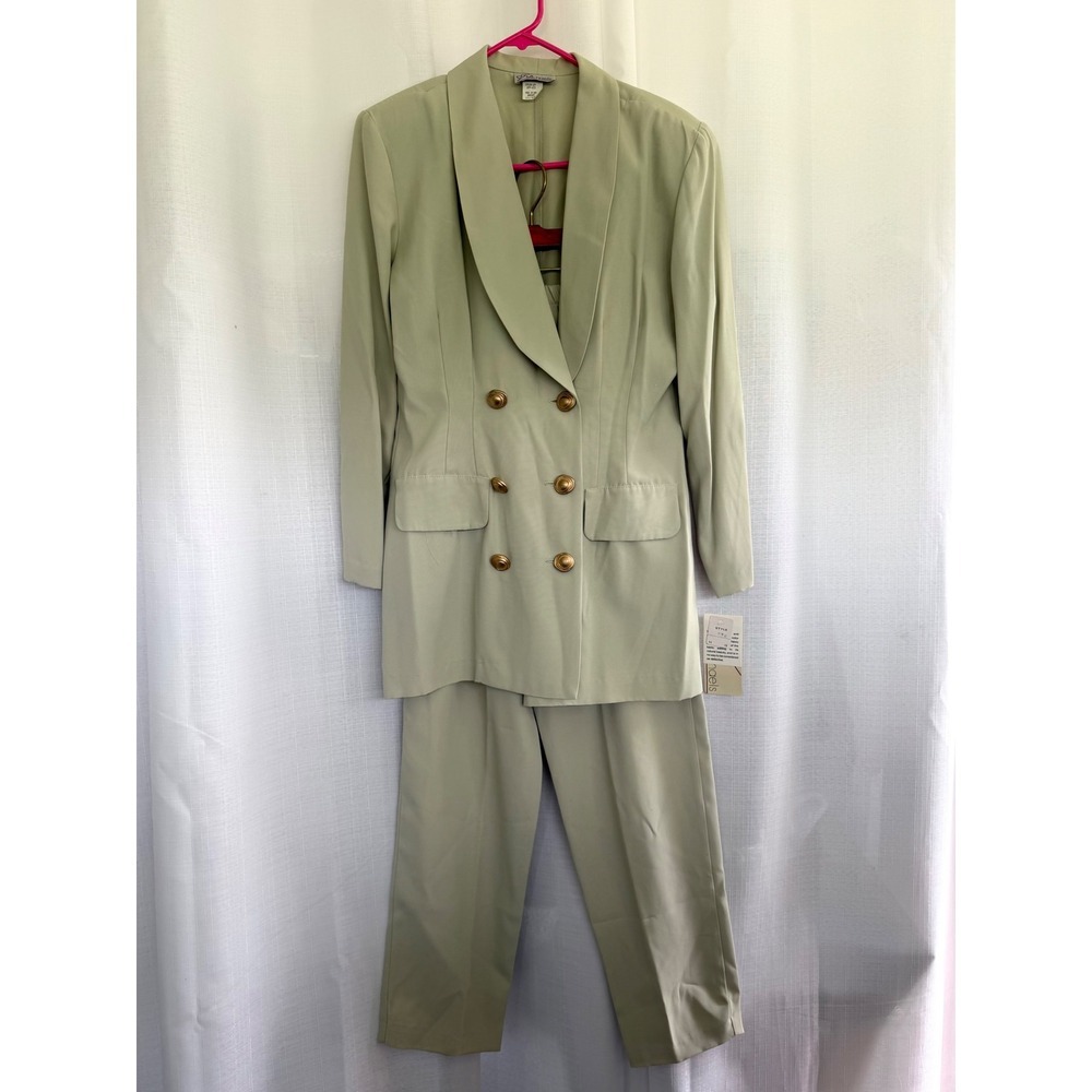 Vintage Dani Michaels Sage Green Pant Suit Set Size 12 90s Blazer Old Money - Picture 2 of 8